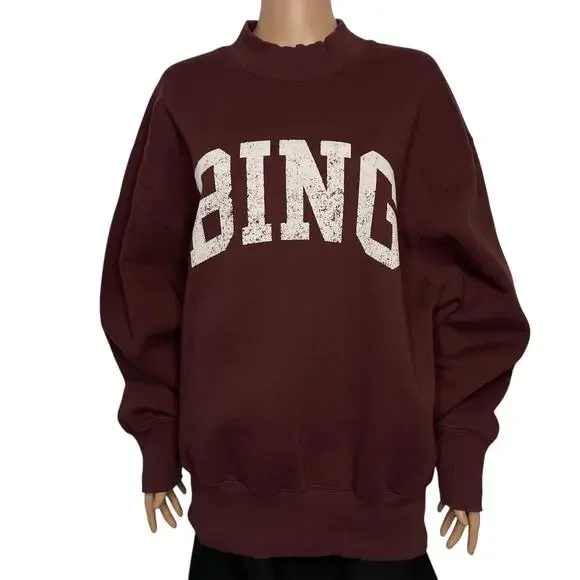 Anine Bing Bradie Designer Logo Crewneck Sweatshirt Burgundy size Large Cotton - Picture 1 of 12